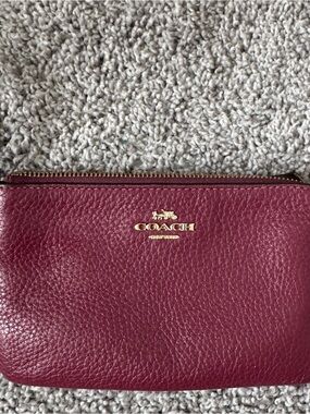 COACH Pebbled Leather Zip Pouch in Wine with Gold Hardware